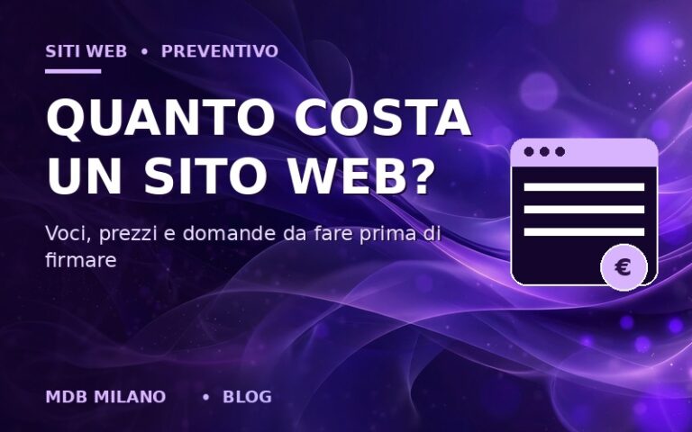 Copertina con finestra browser e prezzo in euro su sfondo viola seta: quanto costa un sito web professionale