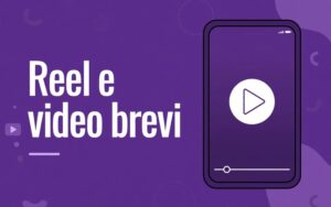 Pulsante play su smartphone, sfondo viola brand MDB: formato e metriche dei video brevi per le aziende