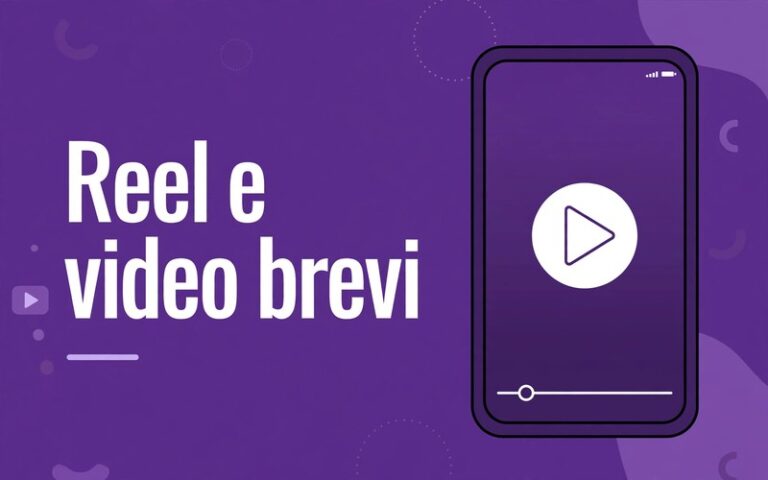 Pulsante play su smartphone, sfondo viola brand MDB: formato e metriche dei video brevi per le aziende