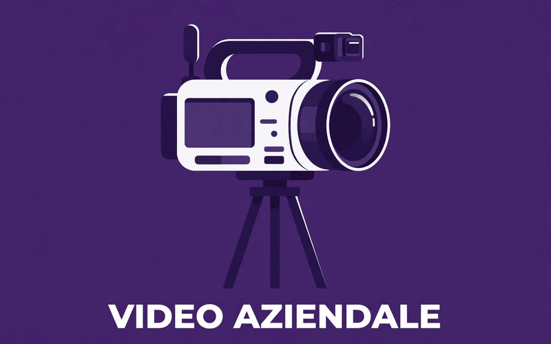 Videocamera professionale su treppiede su sfondo viola: la produzione di un video aziendale professionale